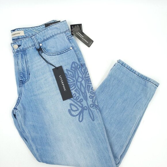 Liverpool The Boyfriend Crop Jeans NEW Embroidered 8 / 29 Light Wash Denim Capri - Picture 1 of 14
